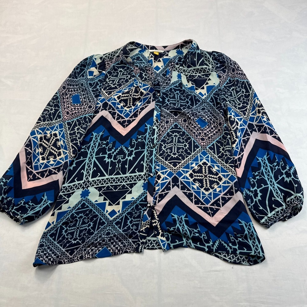 Leifsdottir Anthropologie Silk Shirt Top Womens 6 Multi Patterned Button Front